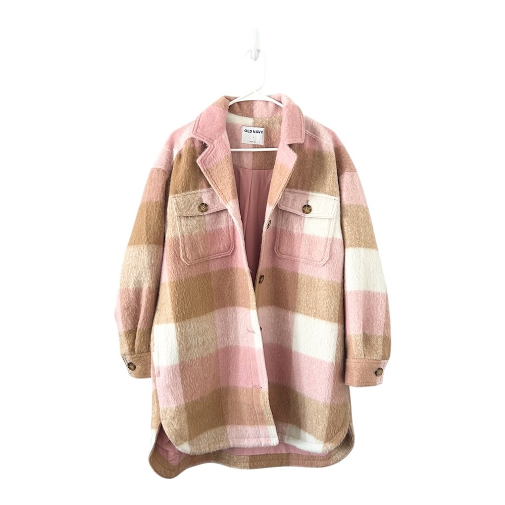 Old Navy‎ Printed Flannel Long Utility Pink Plaid Shacket Size Large